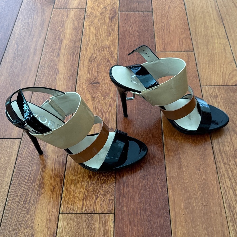 Kors Michael Kors Black and Tan Heeled Sandals